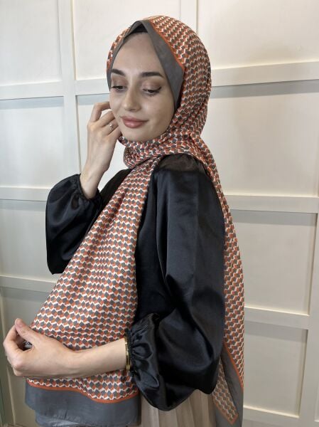 Siyane Scarf Pamuk Soft Şal, Geometrik Desen  01016 TURUNCU FÜME