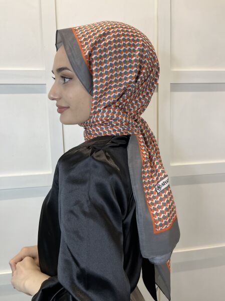 Siyane Scarf Pamuk Soft Şal, Geometrik Desen  01016 TURUNCU FÜME