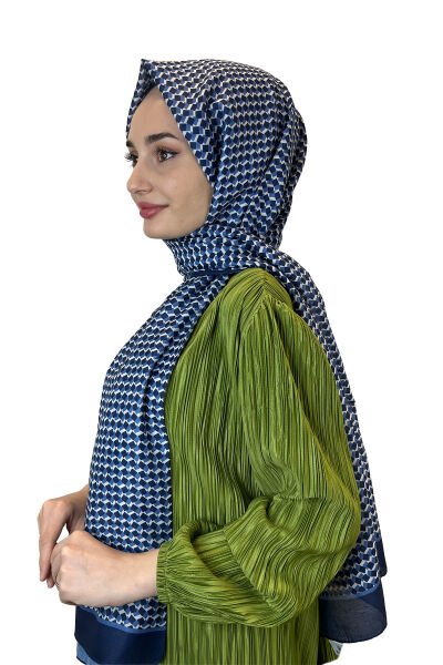Siyane Scarf Pamuk Soft Şal, Geometrik Desen  01016 LACİVERT