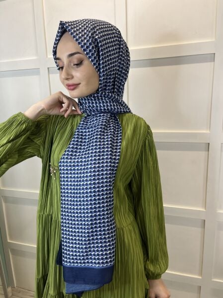 Siyane Scarf Pamuk Soft Şal, Geometrik Desen  01016 LACİVERT