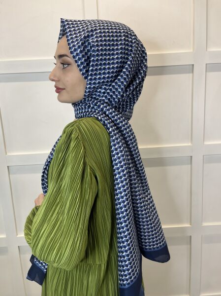 Siyane Scarf Pamuk Soft Şal, Geometrik Desen  01016 LACİVERT