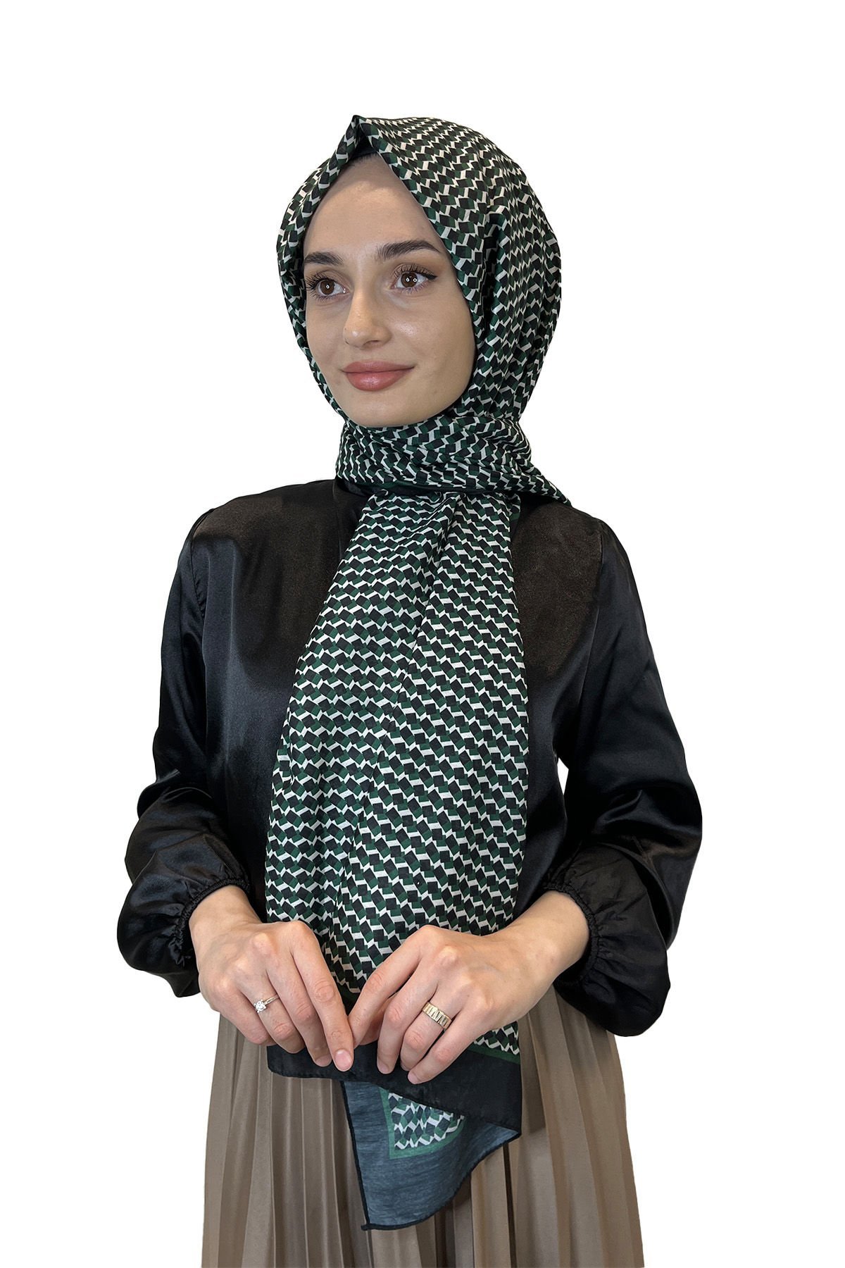Siyane Scarf Cotton Soft Shawl, Geometric Pattern 01016 EMERALD