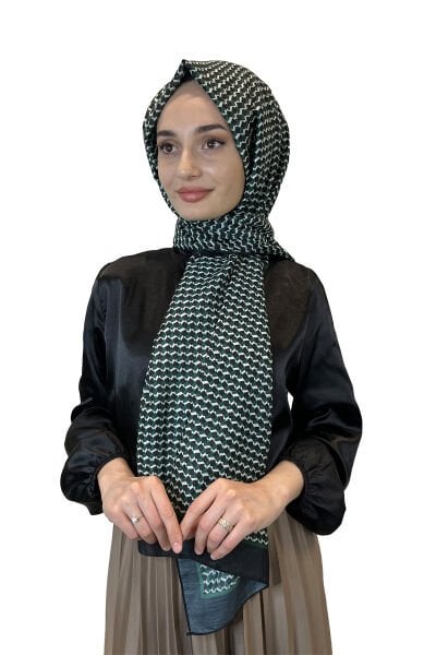 Siyane Scarf Pamuk Soft Şal, Geometrik Desen  01016 ZÜMRÜT