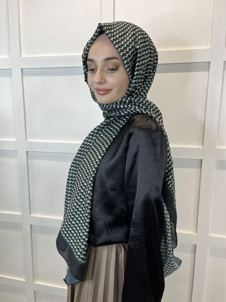 Siyane Scarf Pamuk Soft Şal, Geometrik Desen  01016 ZÜMRÜT