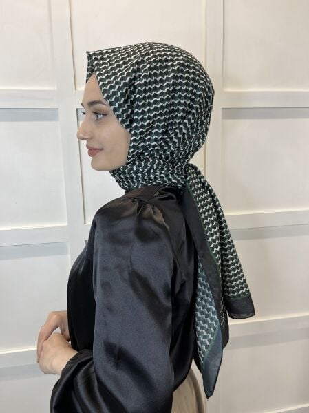 Siyane Scarf Pamuk Soft Şal, Geometrik Desen  01016 ZÜMRÜT