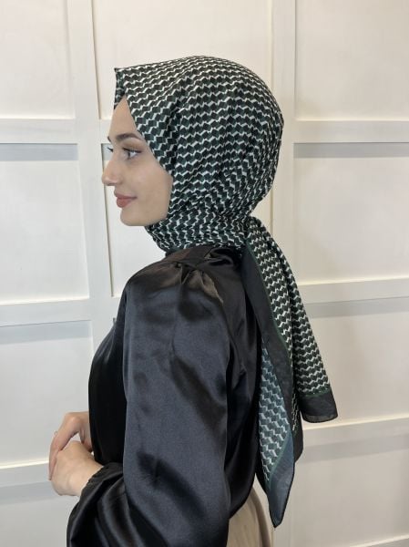 Siyane Scarf Pamuk Soft Şal, Geometrik Desen  01016 ZÜMRÜT