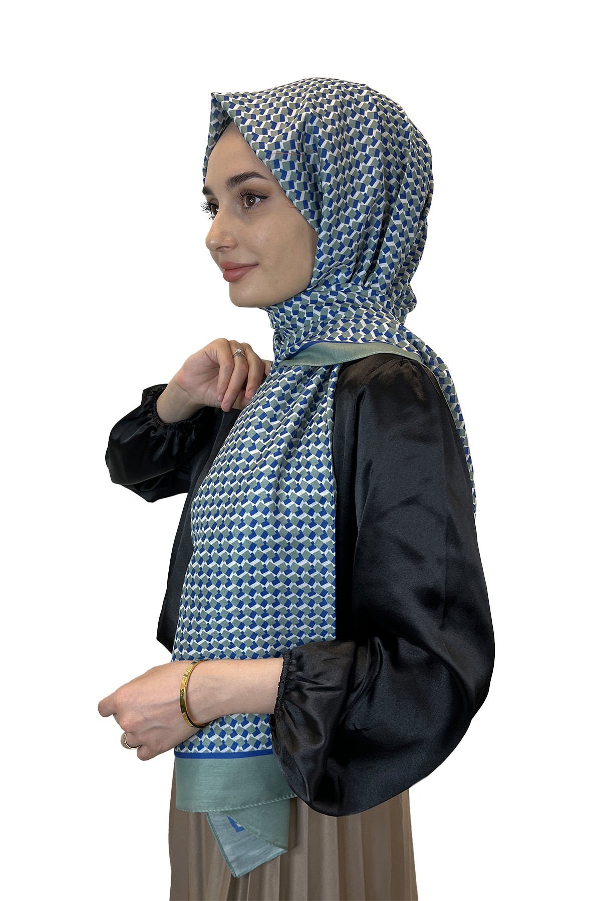 Siyane Scarf Cotton Soft Shawl, Geometric Pattern 01016 MINT