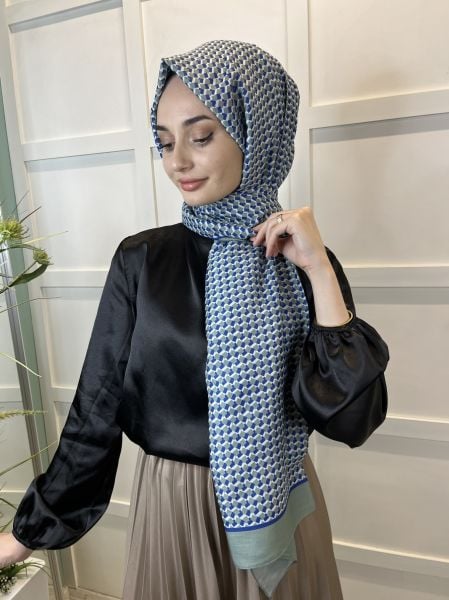 Siyane Scarf Pamuk Soft Şal, Geometrik Desen  01016 MİNT