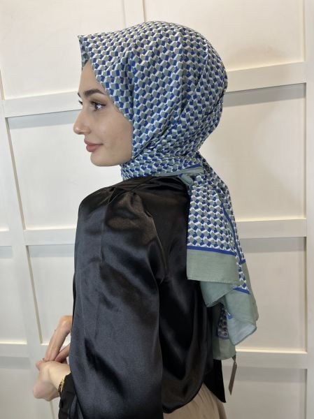 Siyane Scarf Pamuk Soft Şal, Geometrik Desen  01016 MİNT