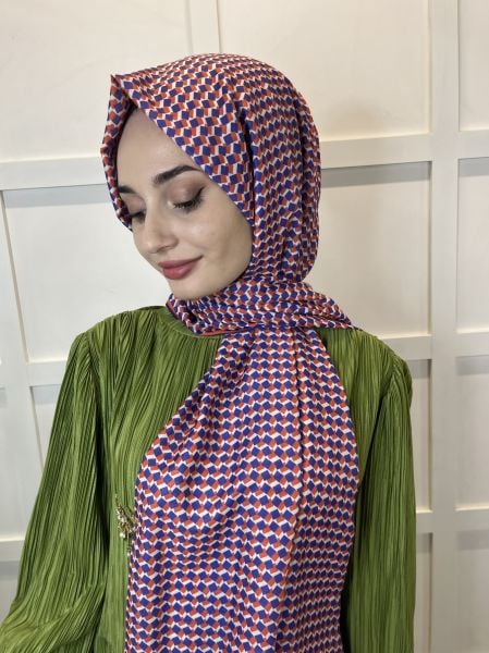 Siyane Scarf Pamuk Soft Şal, Geometrik Desen  01016 TURUNCU LİLA