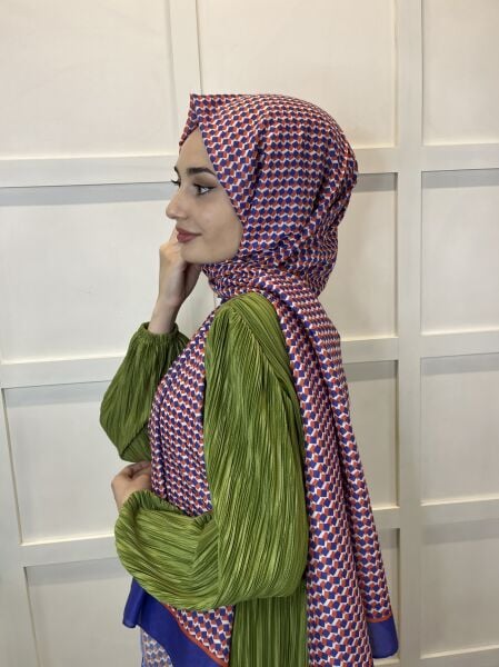 Siyane Scarf Pamuk Soft Şal, Geometrik Desen  01016 TURUNCU LİLA
