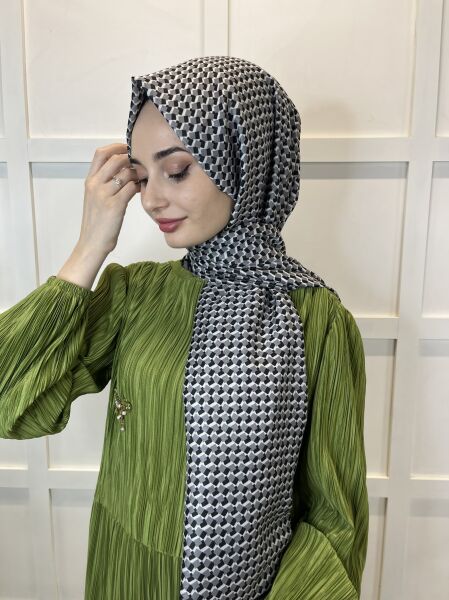 Siyane Scarf Pamuk Soft Şal, Geometrik Desen  01016 KOYU LACİVERT