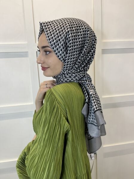 Siyane Scarf Pamuk Soft Şal, Geometrik Desen  01016 KOYU LACİVERT
