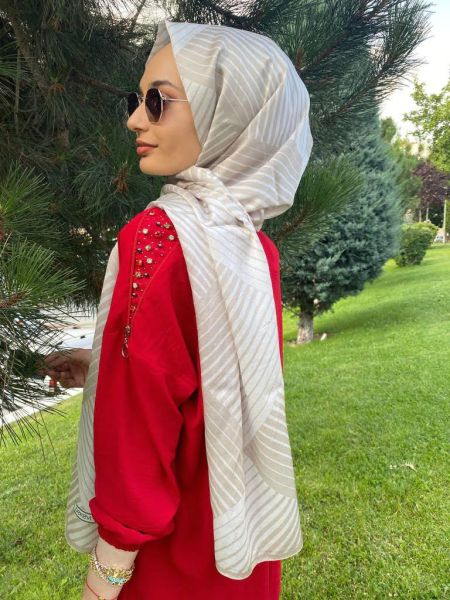 İpekevi Blend Çiçek Desenli Pamuklu (Cotton) Şal 1251 TAŞ RENGİ