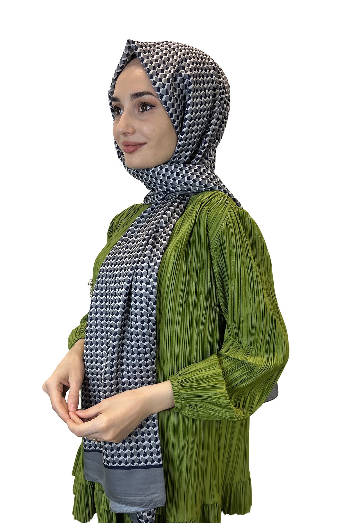 Siyane Scarf Pamuk Soft Şal, Geometrik Desen  01016 GRİ