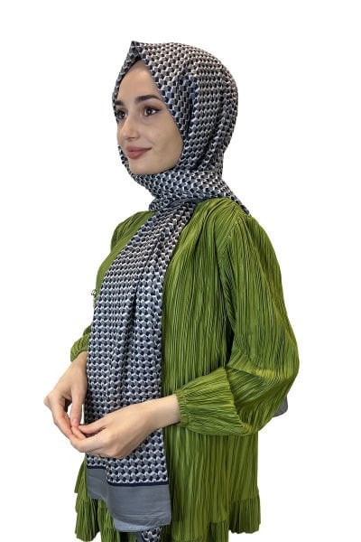 Siyane Scarf Pamuk Soft Şal, Geometrik Desen  01016 GRİ