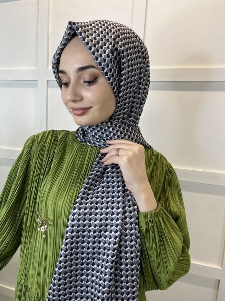 Siyane Scarf Pamuk Soft Şal, Geometrik Desen  01016 GRİ