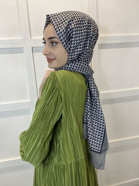 Siyane Scarf Pamuk Soft Şal, Geometrik Desen  01016 GRİ