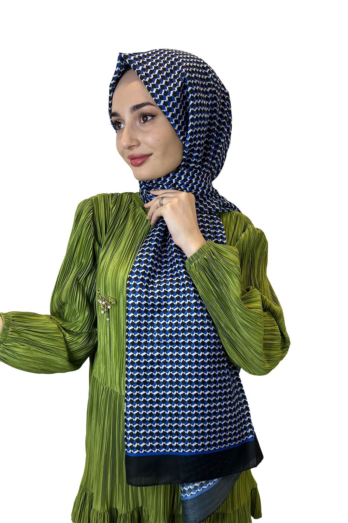 Siyane Scarf Pamuk Soft Şal, Geometrik Desen  01016 SİYAH SAKS