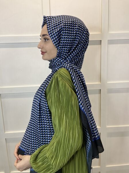 Siyane Scarf Pamuk Soft Şal, Geometrik Desen  01016 SİYAH SAKS