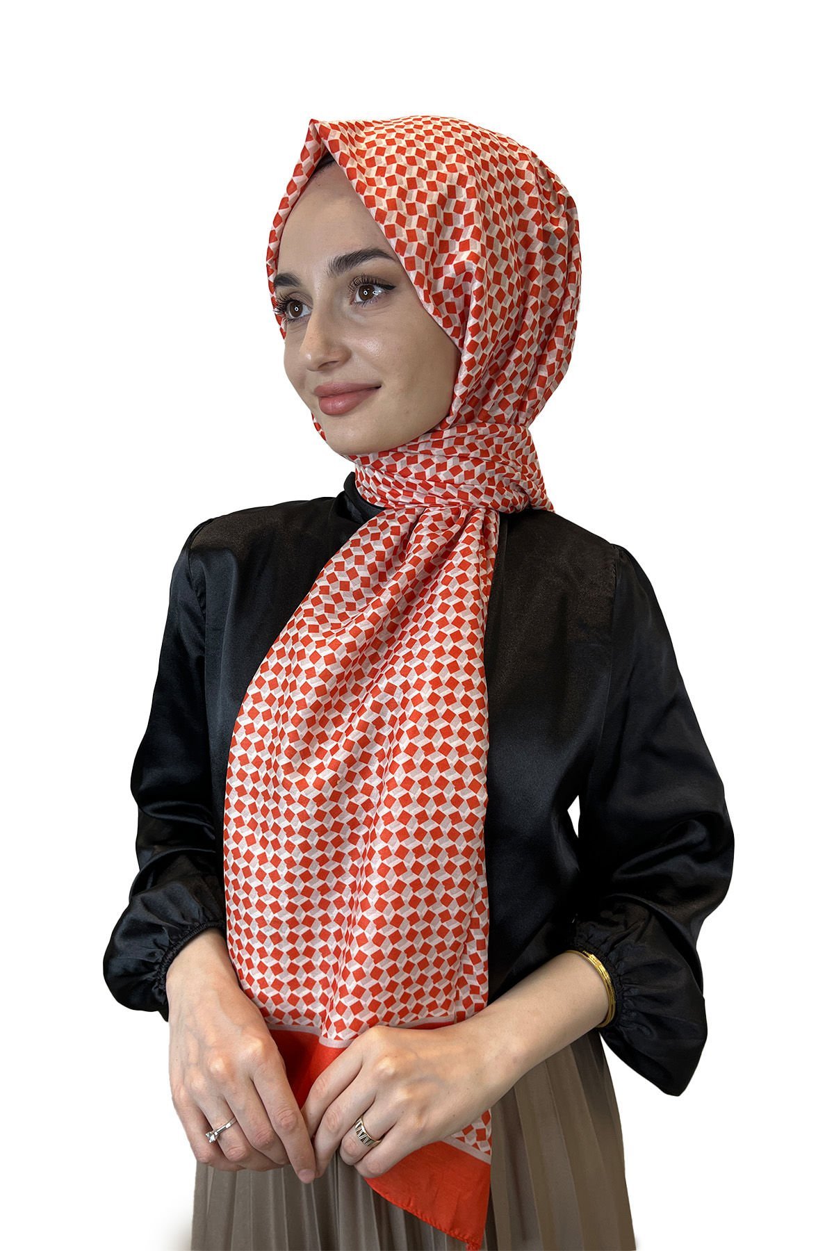 Siyane Scarf Cotton Soft Shawl, Geometric Pattern 01016 ORANGE