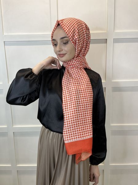 Siyane Scarf Pamuk Soft Şal, Geometrik Desen  01016 ORANGE