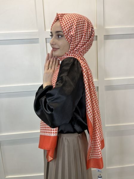 Siyane Scarf Pamuk Soft Şal, Geometrik Desen  01016 ORANGE
