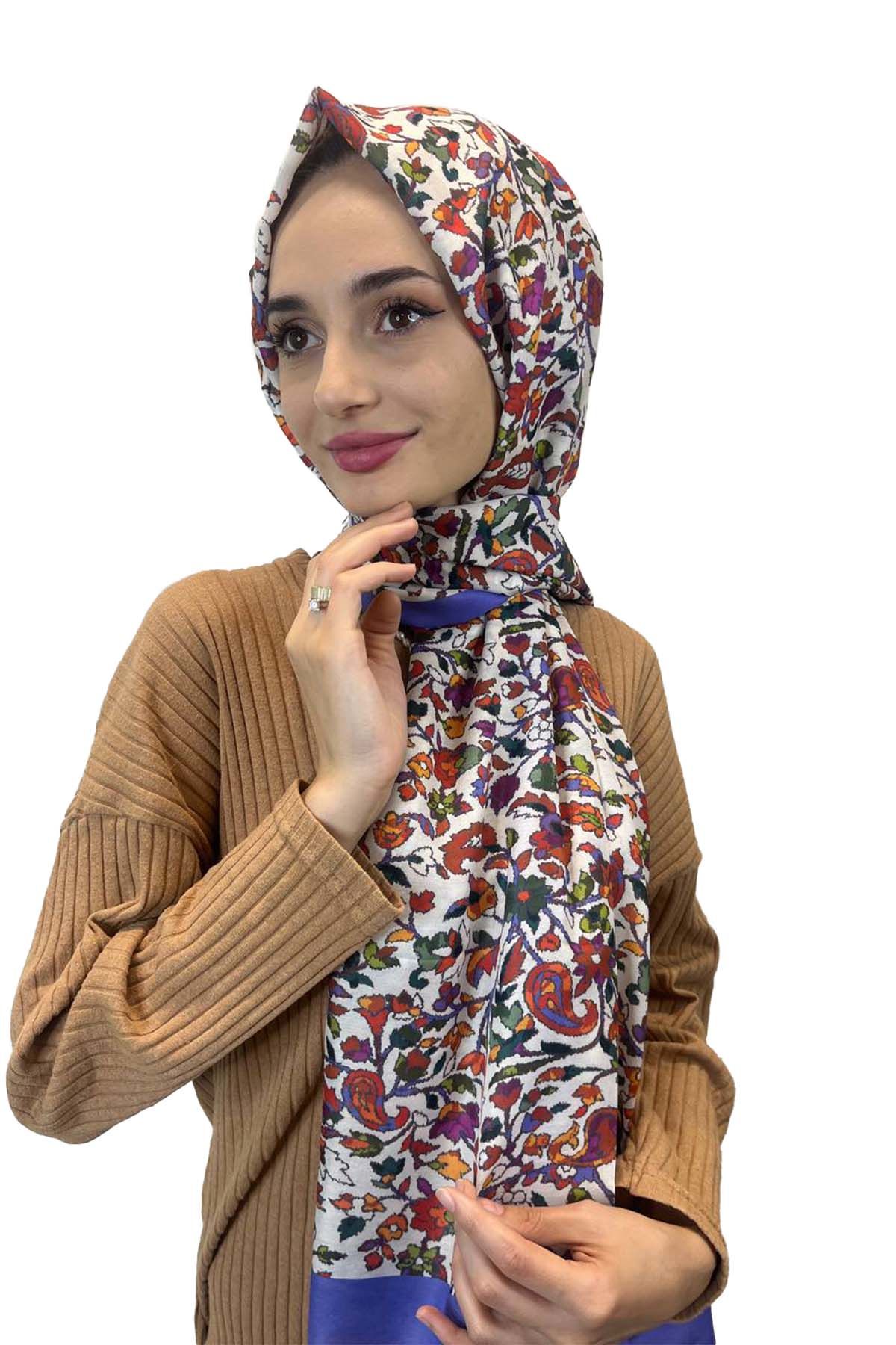 Siyane Scarf Şal Desenli Pamuklu Şal 00895 LİLA