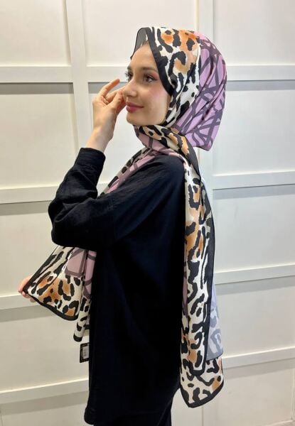 Nef Scarf Geometric Pattern Digital Print Shawl 00791 PUDRA