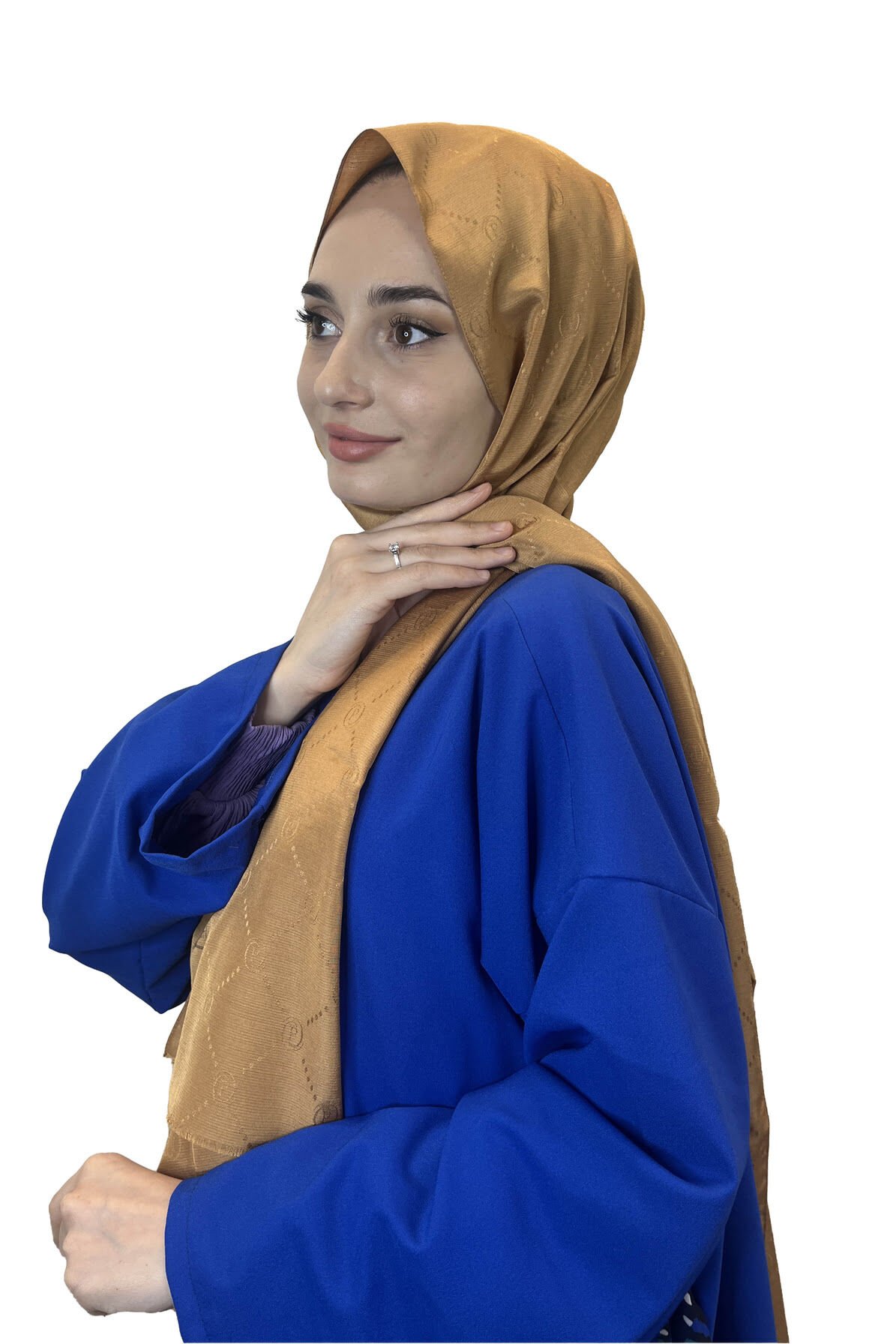 Piramit Monogram Şal, Özel Desenli Elegant Şal 01008 HARDAL