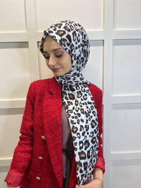 Esenya Scarf Renkli Leopar Desen Pamuk Soft Şal 00740 KIRIK BEYAZ