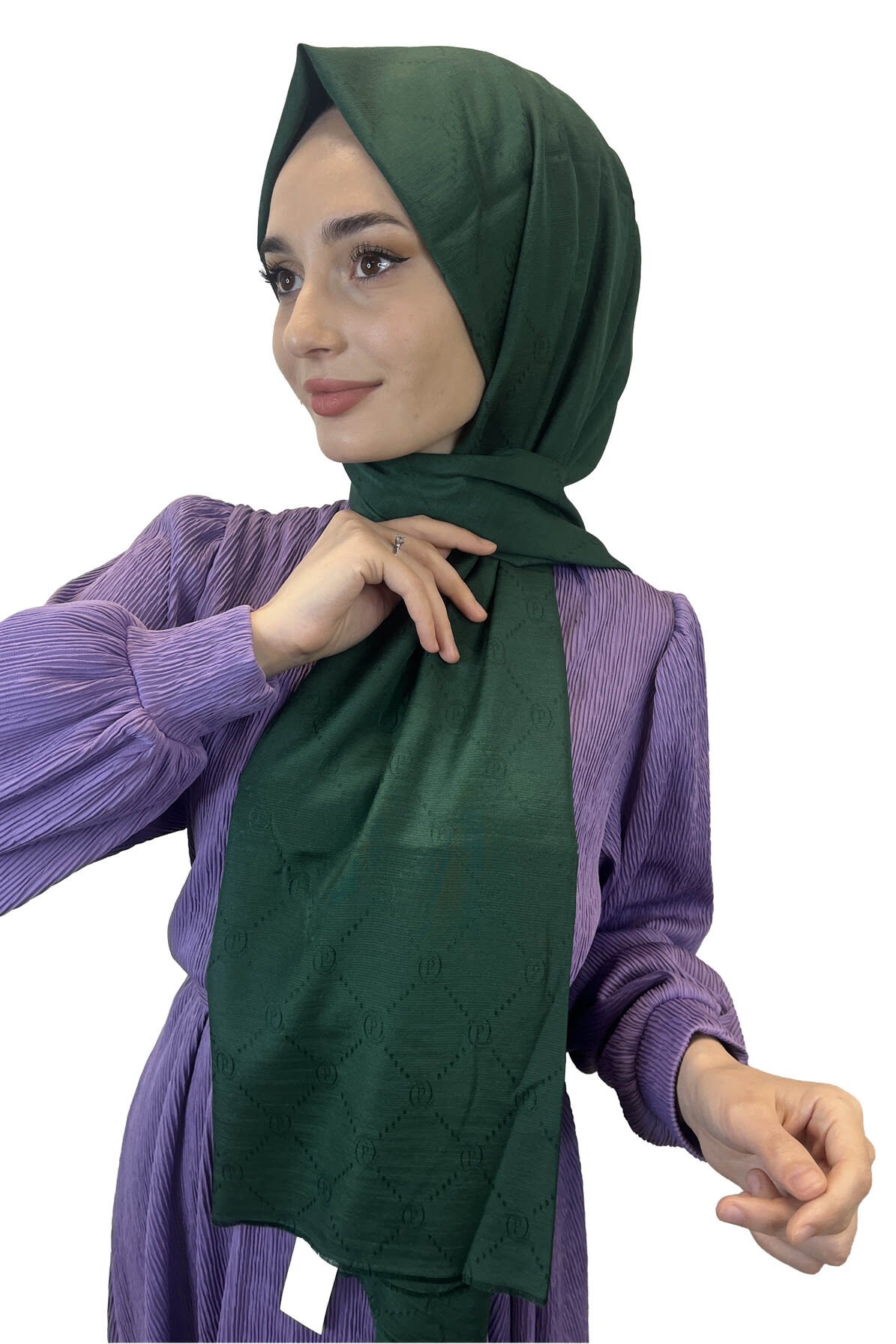 Piramit Monogram Şal, Özel Desenli Elegant Şal 01008 ZÜMRÜT