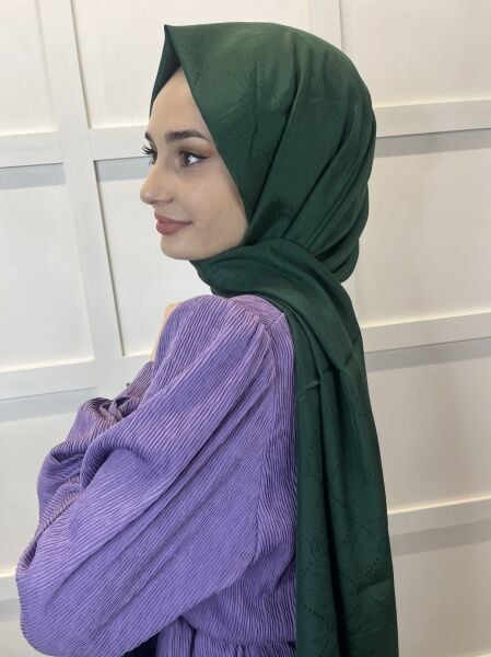 Piramit Monogram Şal, Özel Desenli Elegant Şal 01008 ZÜMRÜT