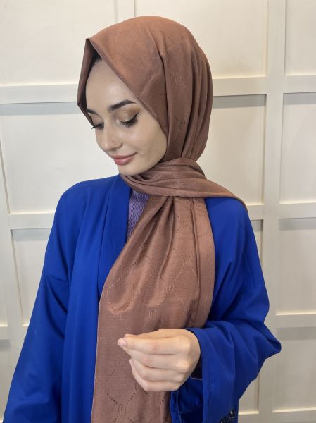 Pyramid Monogram Shawl, Special Patterned Elegant Shawl 01008 CHOCOLATE