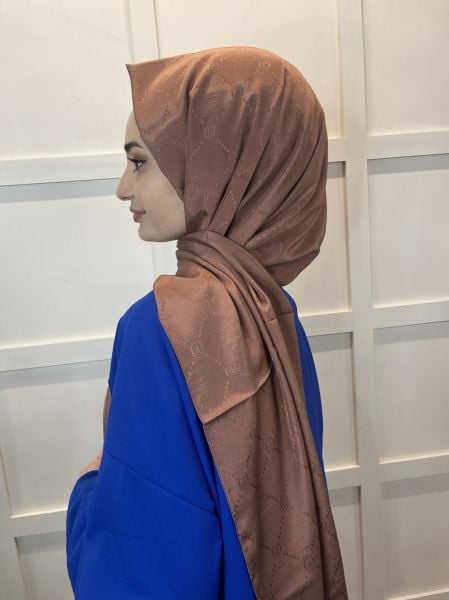 Pyramid Monogram Shawl, Special Patterned Elegant Shawl 01008 CHOCOLATE