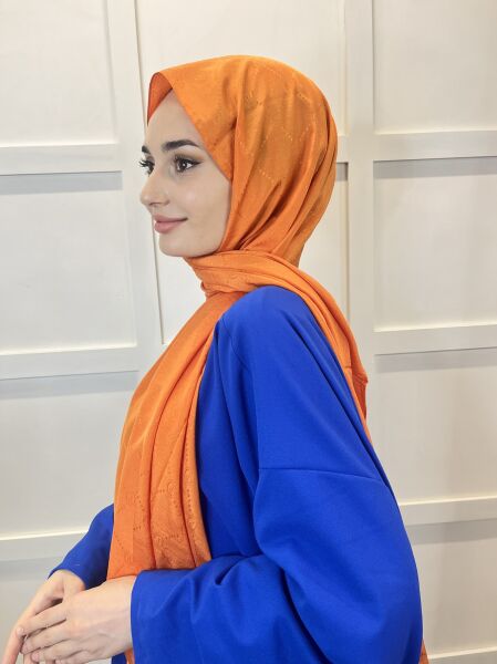 Pyramid Monogram Shawl, Special Patterned Elegant Shawl 01008 ORANGE