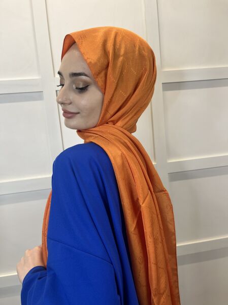 Pyramid Monogram Shawl, Special Patterned Elegant Shawl 01008 ORANGE
