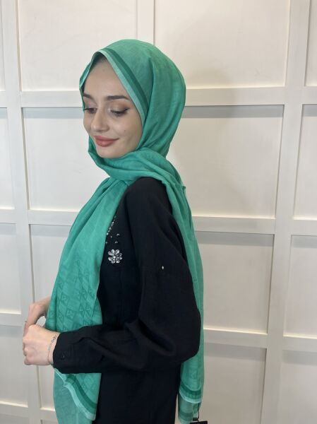 Madame Polo Monogram Shawl, Stylish Shawl with Monogram Pattern 00994 GREEN