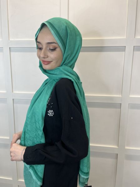 Madame Polo Monogram Shawl, Stylish Shawl with Monogram Pattern 00994 GREEN