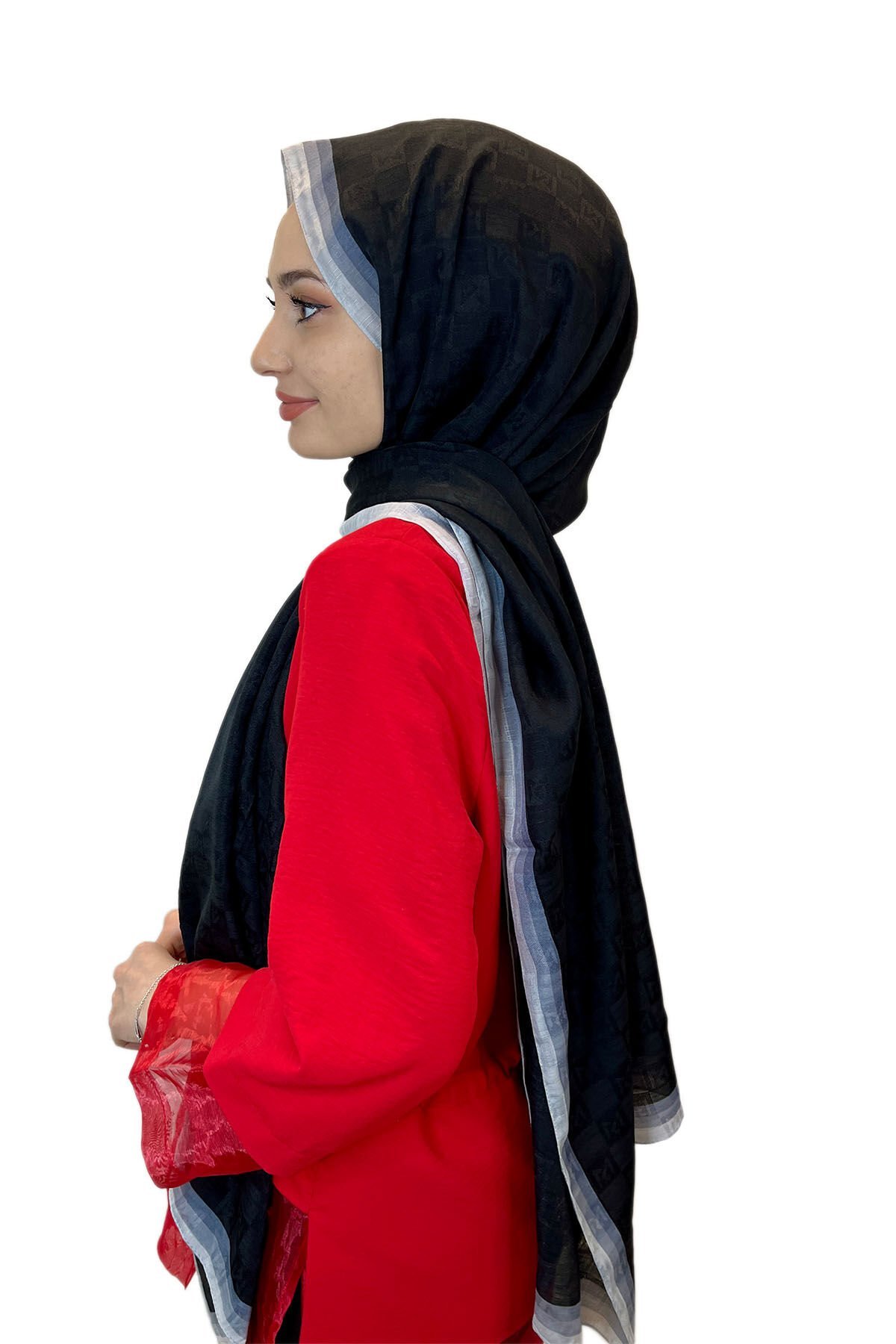 Madame Polo Monogram Şal, Monogram Desenli Şık Şal 00994 SİYAH