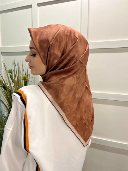 Aker Bulut Pattern Seasonless (Single Color) Sura Crepe Satin 90x90cm Silk Scarf 7208701 LIGHT BROWN