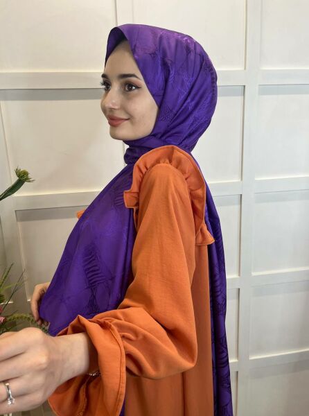 Loryan Scarf Jacquard Shawl, Flush Jacquard Retro Shawl 0129 DAMSON