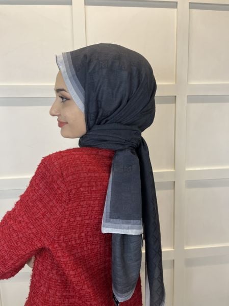 Madame Polo Monogram Shawl, Stylish Monogram Patterned Shawl 00994 ANTHRACITE