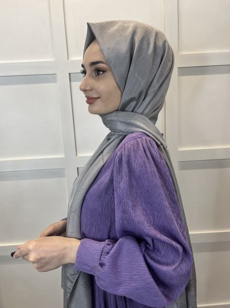 Pyramid Monogram Shawl, Special Patterned Elegant Shawl 01008 DARK SILVER
