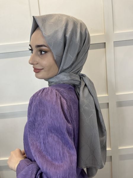 Pyramid Monogram Shawl, Special Patterned Elegant Shawl 01008 DARK SILVER