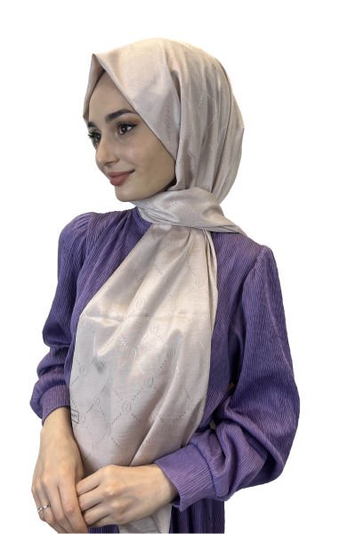 Piramit Monogram Şal, Özel Desenli Elegant Şal 01008 AÇIK PUDRA