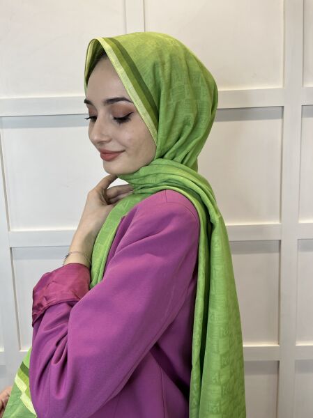 Madame Polo Monogram Shawl, Stylish Monogram Patterned Shawl 00994 PISTASTIC GREEN