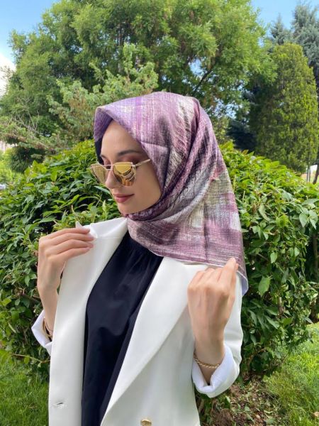 La Boutique Classical Desenli Tivil İndirimli Saten Eşarp İE1004 TAŞ RENGİ