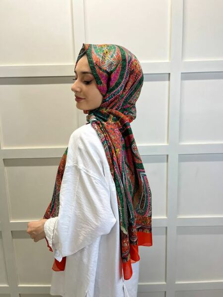 Siyane Scarf Kilim Desen Desenli Şal 00817 TURUNCU