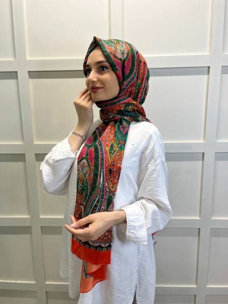 Siyane Scarf Kilim Desen Desenli Şal 00817 TURUNCU